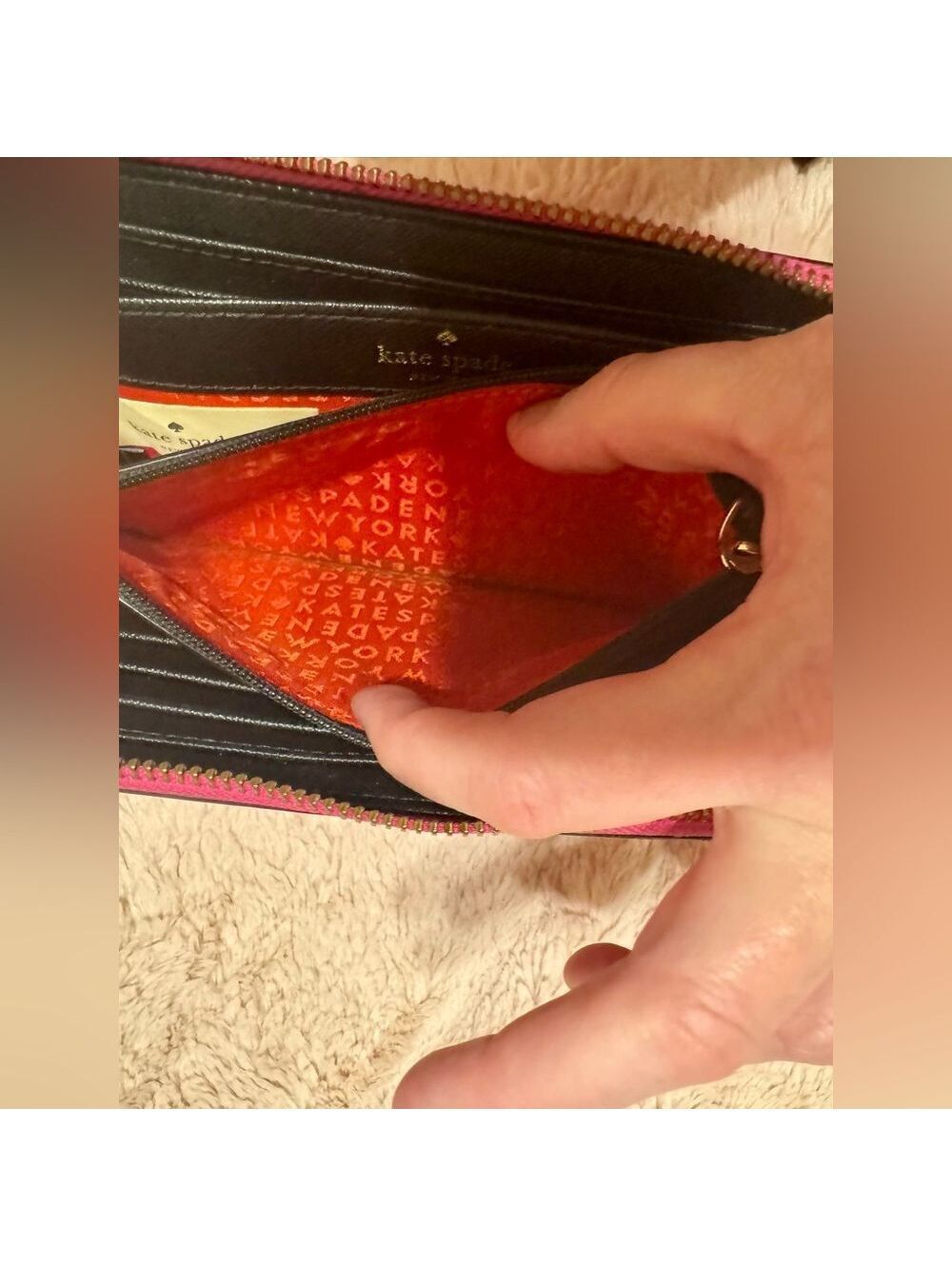 kate spade Striped Pink, Red & Orange Zip Wallet - Picture 6 of 9